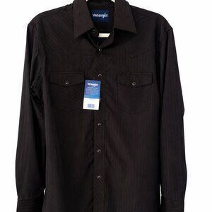 Wrangler Y2K Western Snap Shirt Mens Black Pinstripe NWT Long Sleeve Small